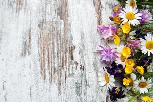 wilde Blumen auf einem Tisch foto