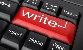 Schreiben Sie Wort auf die rote Tastaturtaste foto