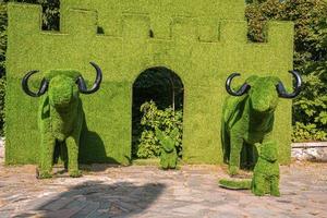 Geformte Topiary-Tierfigur aus grünem Gras im Park an sonnigen Tagen foto