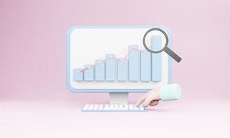 computerbildschirm und finger drücken eine tastatur mit grafiken und diagrammen. Börsenideen und Statistiken 3D-Rendering foto