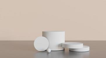 Drei minimalistische Mockup-Szenen auf weißem Podium für Kosmetika oder ein anderes Produkt, 3D-Illustrationen foto