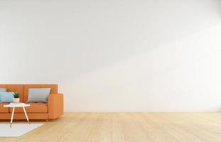unbedeutender leerer raum mit orangefarbenem sofa an der weißen wand. 3D-Rendering foto