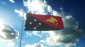 Flagge von Papua-Neuguinea weht im Wind gegen den wunderschönen blauen Himmel. 3D-Rendering foto