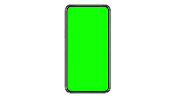 Handy mit leerem grünen Bildschirm isoliert auf weißem Hintergrund. 3D-Darstellung foto