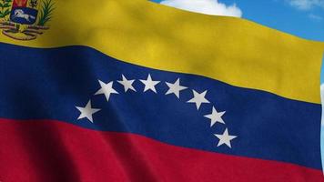 Venezuela-Flagge weht im Wind, blauer Himmelshintergrund. 3D-Rendering foto