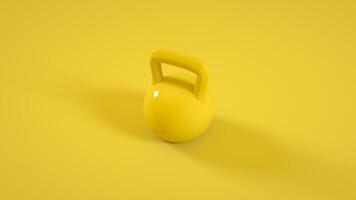 Kettlebell-Gymnastikgewicht aus Metall isoliert auf gelbem Hintergrund. 3D-Darstellung foto