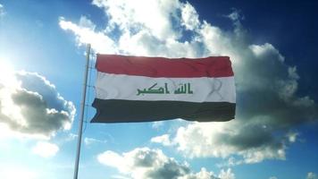 Flagge des Irak weht im Wind gegen den wunderschönen blauen Himmel. 3D-Rendering foto