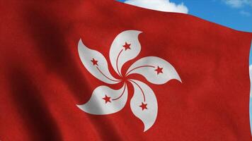 Die Nationalflagge von Hongkong weht im Wind, blauer Himmelshintergrund. 3D-Rendering foto