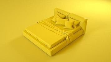 Gelbes Bett isoliert auf gelbem Hintergrund. 3D-Darstellung foto