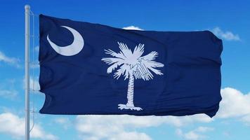 South Carolina Flagge auf einem Fahnenmast weht im Wind, blauer Himmelshintergrund. 3D-Rendering foto