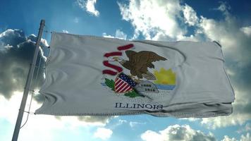 Illinois-Flagge auf einem Fahnenmast weht im Wind am Himmel. 3D-Rendering foto