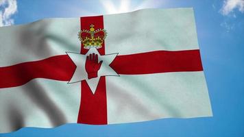 Die nordirische Nationalflagge weht im Wind, blauer Himmelshintergrund. 3D-Rendering foto