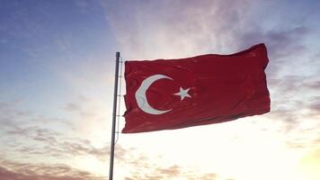 Flagge der Türkei weht im Wind. 3D-Darstellung foto