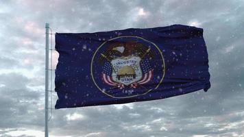 Utah-Winterflagge mit Schneeflockenhintergrund. vereinigte Staaten von Amerika. 3D-Rendering foto