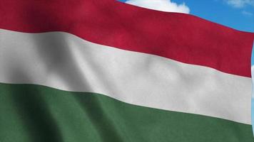 Ungarn Fahnenschwingen im Wind, blauer Himmelshintergrund. 3D-Rendering foto