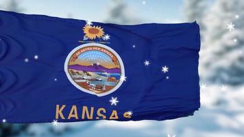 kansas winter schneeflocken flagge hintergrund. vereinigte Staaten von Amerika. 3D-Darstellung foto