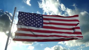 amerikanische flagge, die am sonnigen tag im wind weht. Usa-Flagge am strahlend blauen Himmel. offizielle Flagge der Vereinigten Staaten von Amerika. 3D-Rendering foto