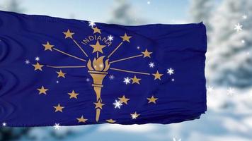 Indiana Winter Schneeflocken Flaggenhintergrund. vereinigte Staaten von Amerika. 3D-Darstellung foto