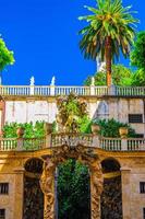 balustrade mit grünen pflanzen und palmen des palastes palazzo doria tursi im klassischen stil an der via garibaldi straße foto