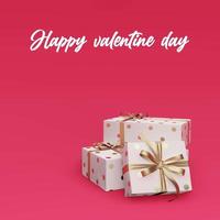 3D-Rendering-goldene Geschenkbox mit gepunkteter Verpackung auf rosafarbenem Hintergrund für den Valentinstag foto