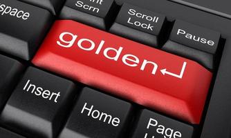 goldenes Wort auf rotem Tastaturknopf foto