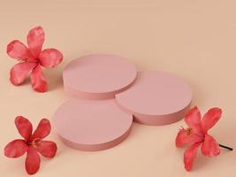 minimales stufenpodest mit hibiskusblüte 3d-renderillustration foto