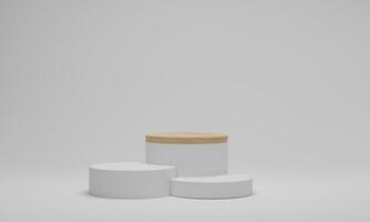 abstrakte minimale Szenenplattform. Holzpodium der geometrischen Form auf weißem Hintergrund. 3D-Rendering foto