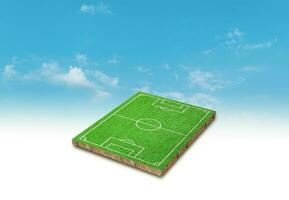 3D-Rendering. Fußballplatz des grünen Grases und Himmelwolkenhintergrund. foto