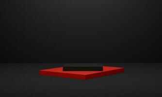 Schwarzes Freitag-Podium. abstrakte szene rote bühne für produktpräsentation auf schwarzem hintergrund. 3D-Rendering