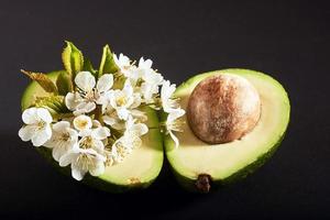 frische Avocado auf schwarzem Hintergrund. foto