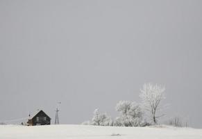 Verlassenes Bauernhaus an einem frostigen Tag foto