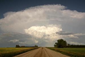 Gewitterwolken über die Landstraße von Saskatchewan foto