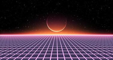 retro-stil 80er sci-fi-hintergrund futuristisch mit lasergitterlandschaft. digitaler Cyber-Oberflächenstil der 1980er Jahre. foto