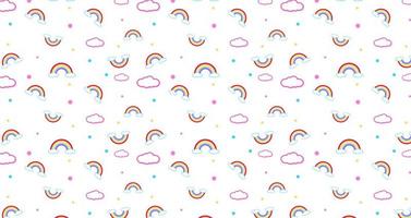 festivalmuster abstrakte kawaii farbe wolken cartoon auf rosa himmel mit regenbogenhintergrund. konzept für kinder und kindergärten oder präsentation und weihnachtstag foto