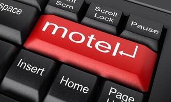 Motel-Wort auf rotem Tastaturknopf foto