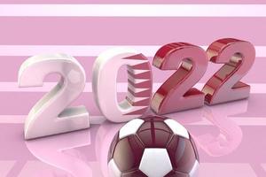 3D-Illustration für 2022 und Fußball. 3D-Ball und Zahlen 2022 in Burgunder- und Lilafarben foto