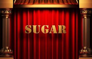 Zucker goldenes Wort auf rotem Vorhang foto