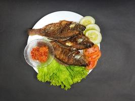 gebratener Mujair-Fisch, Süßwasserfisch, knuspriges Bohnenkraut foto