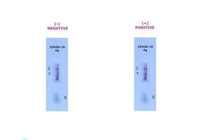 covid-19, coronavirus-schnelltest-antigen-atk-testkit, positives und negatives ergebnis. Nasenstäbchen-Test. foto