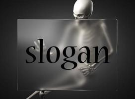 Sloganwort auf Glas und Skelett foto