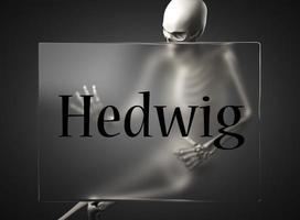 Hedwig-Wort auf Glas und Skelett foto
