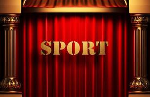 Sport goldenes Wort auf rotem Vorhang foto