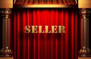 Verkäufer goldenes Wort auf rotem Vorhang foto