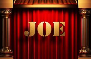 Joe goldenes Wort auf rotem Vorhang foto