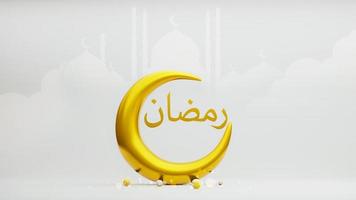 Halbmondsymbol des Islam mit ramadan-arabischem Alphabet, 3D-Darstellung foto