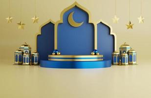 islamischer ramadan-grußhintergrund mit 3d-moschee-ornamentstern und arabischen laternen