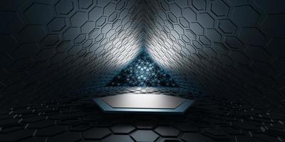 Hexagon-Textur-Licht-Tunnel-Korridor-Technologie moderner futuristischer Science-Fiction-Hintergrund foto