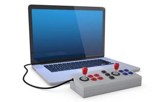 Arcade-Joystick mit Laptop verbunden foto