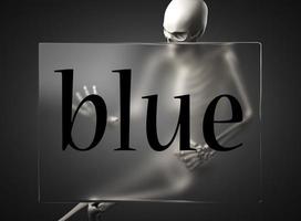 blaues Wort auf Glas und Skelett foto