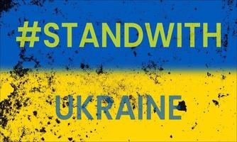 stehen Sie mit ukrainischem Flaggenbanner. konzept der kriegskampagne stoppen foto